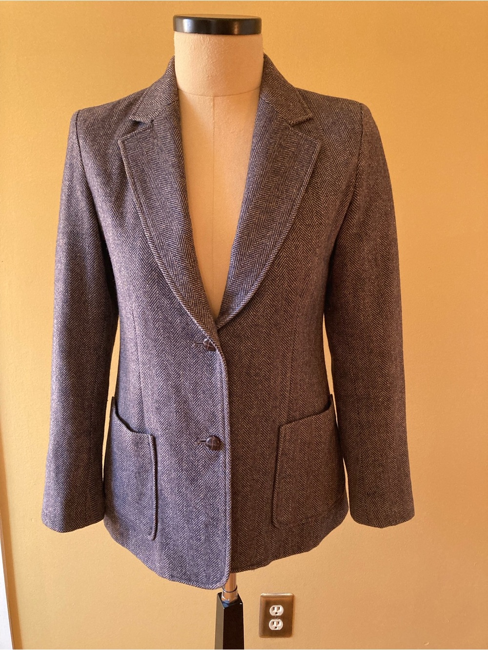 Womens Hunt Club navy/tan Herringbone Wool Blend Blazer Jacket, size 11/12